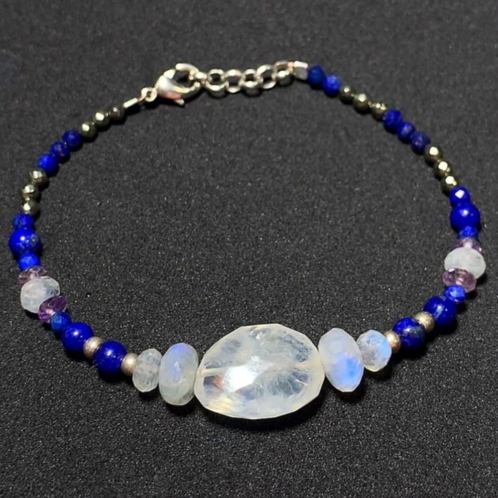 Hand Made Moonstone Lapis Charm Bracelet